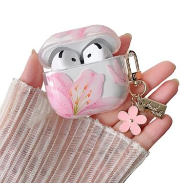 Imagem de MINSCOSE Capa transparente compatível com AirPods 4, linda flor e borboleta, chaveiro floral estético, capa protetora à prova de choque de TPU macio para AirPods 4 para mulheres e meninas - rosa
