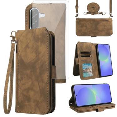 Imagem de Asuwish Capa de celular para Samsung Galaxy A56 5G carteira celular com protetor de tela de vidro temperado alça transversal alça flip zíper suporte para cartão de crédito slot para dinheiro A 56 56A