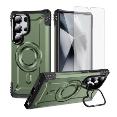 Imagem de Furiet Capa de celular para Samsung Galaxy S24 Ultra 5G com protetor de tela de vidro temperado, amortecedor rígido de 2 camadas, carregamento sem fio, suporte Magsafe, silicone macio, híbrido para