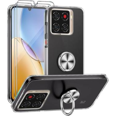 Imagem de QUIETIP Capa de suporte para ZTE Blade A56 com protetor de tela, capas de TPU transparente com anel magnético de grau, transparente