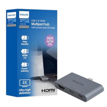 Imagem de Philips Hub multiportas USB-C, com tela HDMI 4K, portas de dados USB-A de 10 bps e 2 5 Gbps, entrega de energia de 100 watts, conector para vários dispositivos, para telefone, tablet ou laptop, cinza