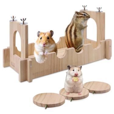 Imagem de Ponte suspensa de chinchila de madeira, 16,5 × 7,9 × 7,25 cm, ponte suspensa para hamster com 3 plataformas, brinquedos de atividade versáteis para hamsters, porquinhos-da-índia, coelhos, acessórios