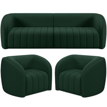 Imagem de Kit Sofá 5 Lugares Para Sala 332cm com 02 Poltronas Lazio M03 Veludo Verde - Lyam Decor
