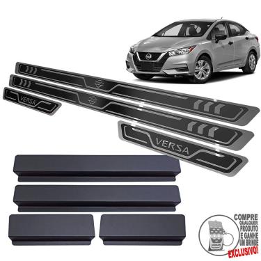 Imagem de Soleira Aço Inox Nissan Versa 2021 Preto Alto Relevo