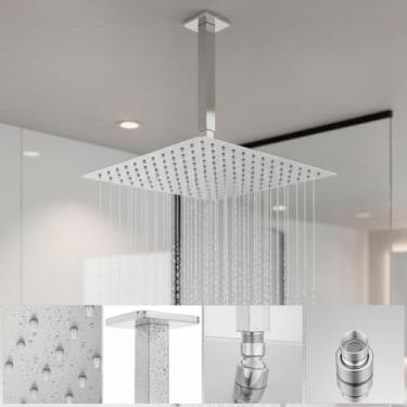 Imagem de Ducha Chuveiro 30x30 Solar Gás Slim Quadrado Inox Teto Piscina Jardim Super Luxo (Prateada)