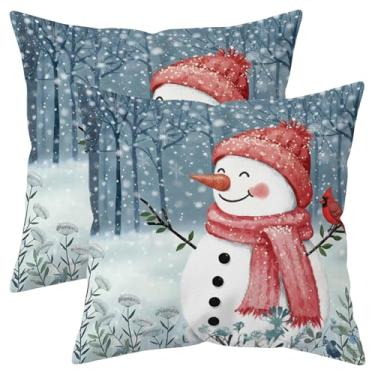 Imagem de HYJ Conjunto de 2 capas de almofada de boneco de neve de inverno, 45,7 x 45,7 cm, com estampa frente e verso, capas de almofada de linho branco decorativo cardeal para sofá-cama decoração de casa