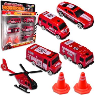 Imagem de Kit Carrinho Bombeiro Caminhão Helicóptero Brinquedo Infantil