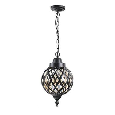 Imagem de Lustre de LED para áreas externas à prova d'água estilo europeu, luminária pendente de metal com cabeça única para decoração de pátio e corredor, preta, 40 cm