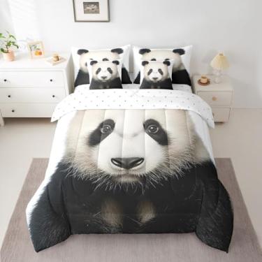 Imagem de Erosebridal Jogo de cama de solteiro em uma bolsa para meninos e meninas, 7 peças, fofo animal, panda fofo, conjunto de edredom com lençol com lençol de panda selvagem, preto e branco, panda