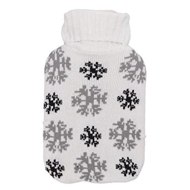 Imagem de Garrafa de água quente 2000ml com capa de malha macia, borracha isolada, alívio da dor, bolsa de água quente para pescoço, ombro, calor de inverno (Floco de neve)