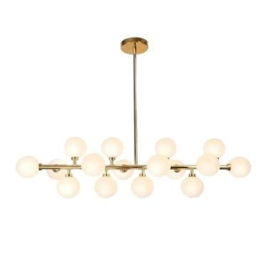 Imagem de Lustre de vidro de 16 luzes de meados do século sobre a mesa, luminária pendente ajustável, luz de teto suspensa com abajur de vidro branco leitoso para sala de jantar, sala de estar, cozinh