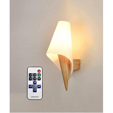 Imagem de Luminária de parede de madeira, operada por bateria, regulável, com controle remoto, sem fios e com fio, luminária de parede alimentada por bateria, tocha, vela, decoração artística para qua