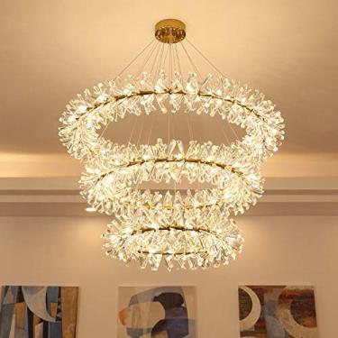 Imagem de lâmpada LED Lustres, Nordic Grande Lustre de Cristal 40 60 80cm Anel Lustre Sala de estar Decoração Quarto Luminárias (Cor: D80cm e D40cm, Tamanho: Branco Frio) (D40cm X A18cm Branco Frio)