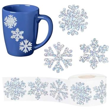 Imagem de 500 pçs adesivos de floco de neve de inverno rolo laser prata flocos de neve adesivos 3 designs à prova d'água adesivos de Natal autoadesivos para decoração de diário de envelope suprimentos de festa