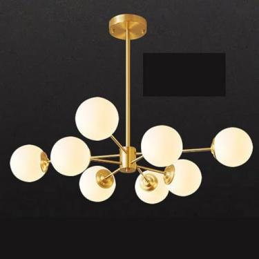 Imagem de Lustre moderno dourado, luminária de teto, vidro leitoso, pendente, grande, V-intage, industrial, foyer, lustre para sala de estar, quarto, cozinha, ilha, banheiro, 8 luzes