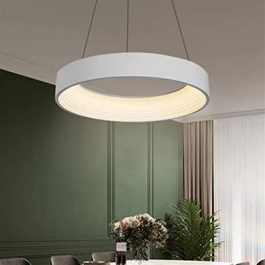 Imagem de Luminária de sala de jantar moderna e minimalista, luminária de moldura branca e cinza, lâmpada LED, luminária de sala de estar, lustre redondo de alumínio (cor: escurecimento, tamanho: cinz