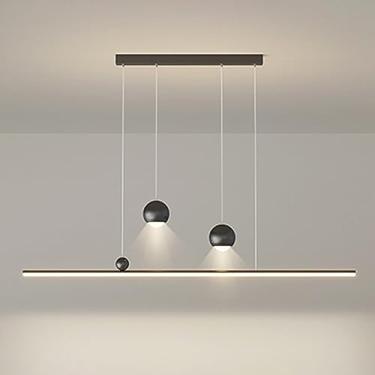 Imagem de Luminária pendente linear LED, lustre de tira longa, luminária minimalista de teto suspensa com holofote, luminária pendente para mesa de jantar, luminária para ilha de cozinha, escritório e