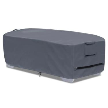 Imagem de GoldenRaindrop Capa de espreguiçadeira para ambientes externos para 4 a 6 cadeiras empilháveis de pátio, impermeável, tecido de poliéster durável, 203 x 81 x 101 cm, capas de poltrona de piscina para