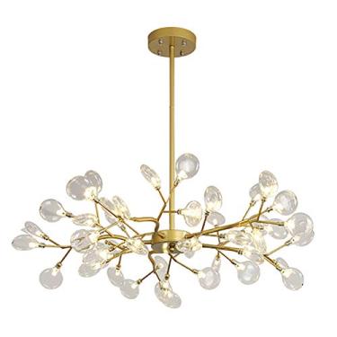 Imagem de Lustre nórdico moderno Sputnik Firefly com 45 luzes LED para sala de estar, luminária pendente ajustável com cúpula de vidro transparente