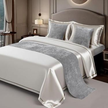 Imagem de Cachecol de corredor de cama de hotel cor sólida sem desbotamento decoração de cama luxuosa veludo quarto proteção qualidade toalha de cama macia para cama dupla tamanho king cinza||Apenas 1 fronha 50