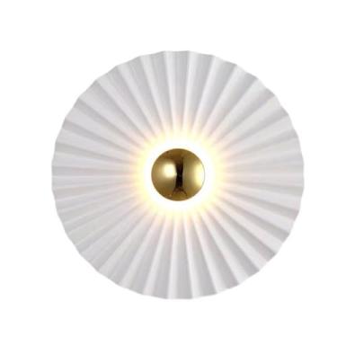 Imagem de Luminárias de parede para sala de estar Luminária de parede branca Luminária redonda Luminária de parede LED plissada Iluminação interna Art Déco Luzes de parede para sala de estar Quarto Co