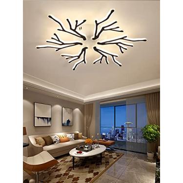 Imagem de Luminária de teto LED regulável com controle remoto, luminária de teto grande para sala de estar, quarto, luminária de teto de ferro forjado em acrílico, formato de galho, moderna, para sala