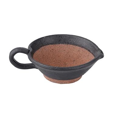 Imagem de Tigela Moedora Conjunto de almofariz e pilão de cerâmica Suribachi e Surikogi com bico e alça de 4,7 polegadas Almofariz e pilão feitos à mão Moedor Triturador(Preto)