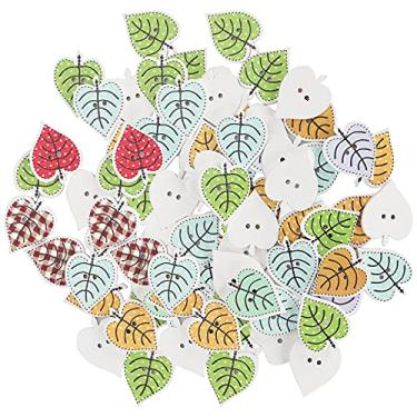 Imagem de AYNEFY Botões de Acessórios de Vestuário 100 PCS Cores Botões de Madeira para Artesanato Folhas Em Massa Folhas de Desenhos Animados para Costura Manual DIY Artesanato Decoração Suprimentos de Roupas Pintura Em Formato de