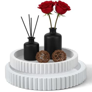 Imagem de Vicenpal 2 bandejas de mesa de café decorativas de madeira brancas, redondas e brancas, 33 cm e 28 cm, bandejas de servir em círculos de madeira para decoração de velas, casa, sala de jantar, cozinha