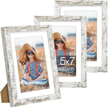Imagem de Vittanly Conjunto de 3 porta-retratos 12 x 18 cm, exiba imagens 10 x 15 cm com tapete ou 12 x 18 cm sem tapete para montagem na parede ou mesa, molduras para decoração de parede, madeira projetada