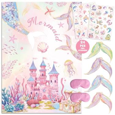 Imagem de Pin The Tail Party Game com um tema de sereia, prenda a cauda no jogo de sereia, perfeito para decorações de festa, lembrancinhas e celebrações de aniversário (53 x 71 cm)