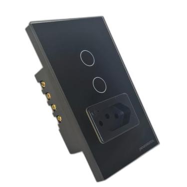 Imagem de Interruptor com Tomada Preto 2 teclas Novadigital Wi-Fi - Nova Digital