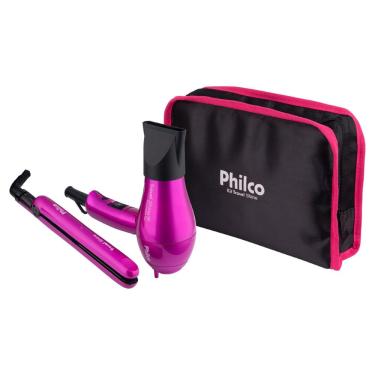 Imagem de Kit Travel Shine Philco Com Secador de Cabelos 1000W Prancha e Necessaire Bivolt