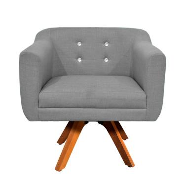 Imagem de Poltrona Giratória Julia Linho com Strass Base Madeira MM30 D'Rossi