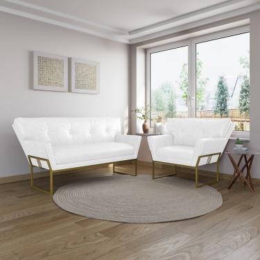 Imagem de Namoradeira e Poltrona Industrial Dour Anitta Sintético PU Branco D03 - D'Rossi