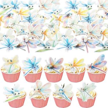 Imagem de Gyufise 63Pcs Edible Dragonfly Cupcake Toppers Wafer Paper Insect Birthday Garden Party Cake Decorations Picks for Baby Shower Wedding Birthday Party Supplies Multi