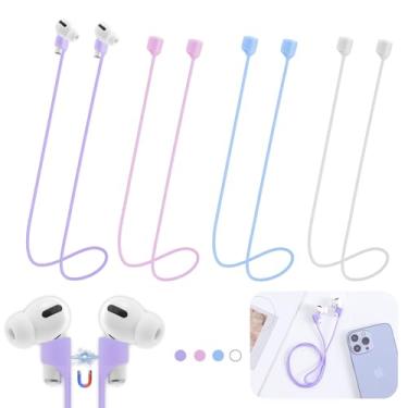 Imagem de QUCKOIYJ Alças magnéticas antiperda para AirPods, pacote com 4 alças magnéticas ultra fortes para AirPods com cordão de pescoço antiperda, cordão esportivo de silicone macio compatível com AirPods 1 e