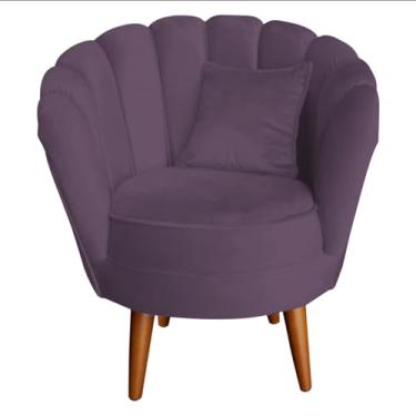 Imagem de Poltrona Decorativa Pétalas de Flor, Veludo, Design Clássico, Pés Palito, para Sala de Estar, Recepção e Quarto, (Lilás Suede)