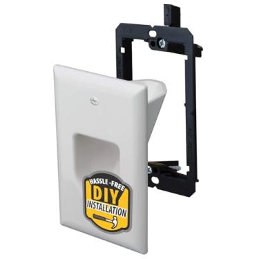 Imagem de DATA COMM Electronics 45-6001-WH-S Cabo embutido de baixa tensão com placa de parede com suporte - esconde até 4 cabos, fácil instalação para TVs de tela plana e dispositivos de áudio/vídeo, branco