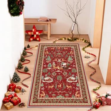Imagem de Artoid Mode Tapete vermelho, Papai Noel, veado, Natal, decoração de casa, discreto, antiderrapante, lavável, tapete grande para sala de estar, quarto, casa de fazenda, sala de jantar, sala de jogos
