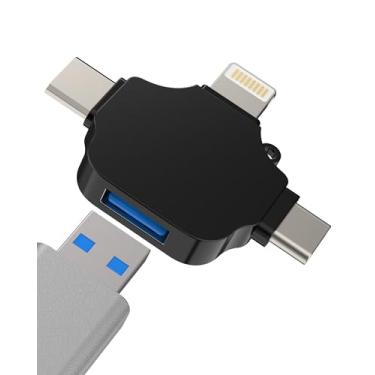 Imagem de 3 em 1 USB C Lightning Micro USB macho para USB fêmea adaptador OTG 3.0 conector de cabo para Apple para iPhone 16 15 14 13 para iPad, MacBook, USB-A, pen drive, câmera, transferência de dados