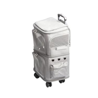 Imagem de Acouto Mochila Porta-animais de Estimação Com Compartimento Duplo Com Rodas de Carrinho para Viagens e Caminhadas, Porta-gatos Dobrável Em (Cinza)