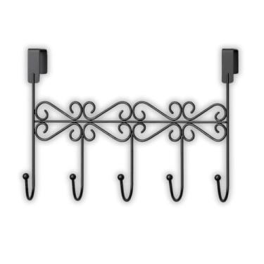 Imagem de Cabideiro de Porta Estilo Arabesco em Ferro Forjado com 5 Ganchos – Instalação Sem Furos, Ideal para Casacos, Bolsas, Toalhas e Chaves | Elegância & Praticidade em Qualquer Ambiente