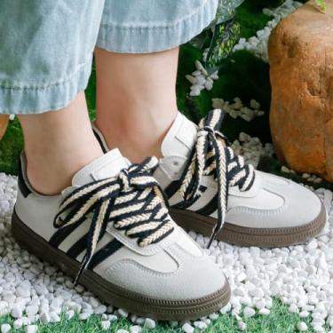 Imagem de Cadarços grossos e planos para sapatos: Cadarços largos de algodão com padrão de trigo para tênis 1 par, 32 marrom escuro bege, 55 inch(140CM)