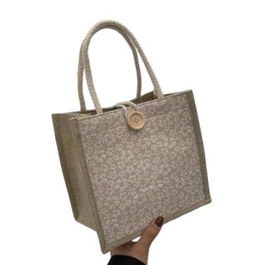 Imagem de Bolsa feminina, bolsa casual bordada personalizada Bento, sacolas de compras reutilizáveis, Caqui