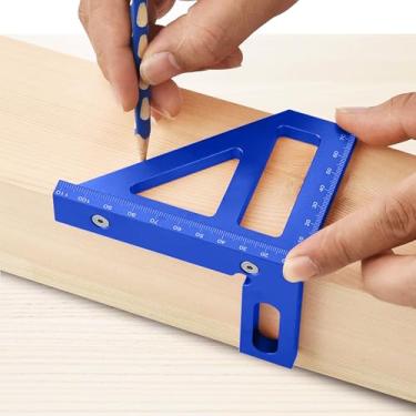 Imagem de Régua de medição multiângulo, transferidor quadrado de liga de alumínio, régua de triângulo de esquadria de linha de desenho, ferramenta de medição de layout de alta precisão (azul)