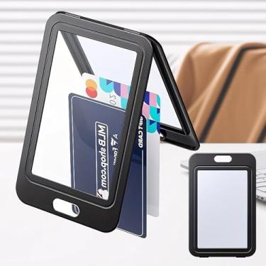 Imagem de Pacote com 2 porta-crachás pretos com clipes retráteis – Suporte horizontal para crachá ou carretel de crachá, suporte de cartão durável para escritório, enfermeira ou escola