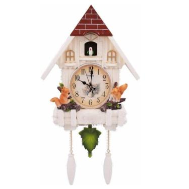 Imagem de Relogio Cuco Classico Pendulo Musical Estilo Madeira Passaro Branco Luxo Design Retro Decorativo Musical