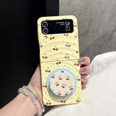 Imagem de Capa para Galaxy Z Flip5, capa magnética de cereja fofa com suporte e corrente (para Galaxy Z Flip5/capa com suporte)