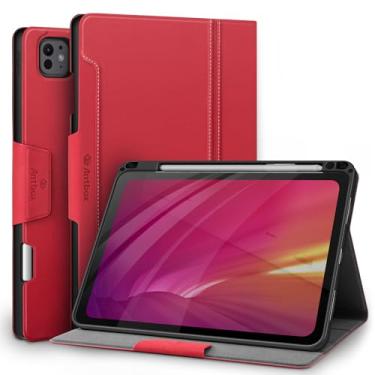 Imagem de Antbox Capa para iPad Pro de 11 polegadas M5 2025/M4 2024, suporte para lápis integrado, suporta totalmente Pencil Pro/USB-C, função hibernar/despertar automático, couro vegano (vermelho)